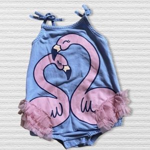Baby Girl One Piece Swim Sun Suit Flamingos Pink Blue Size 18 Months